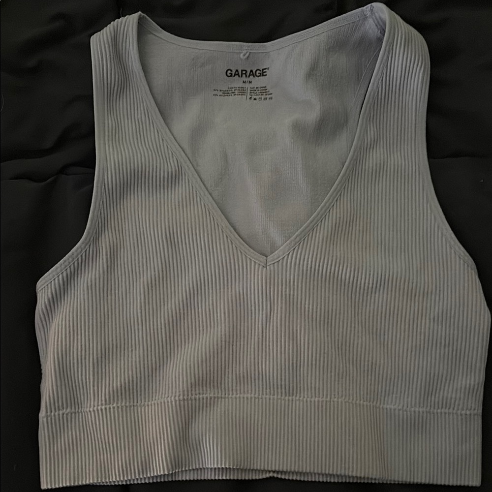 Garage White Ribbed Crop Tank Top